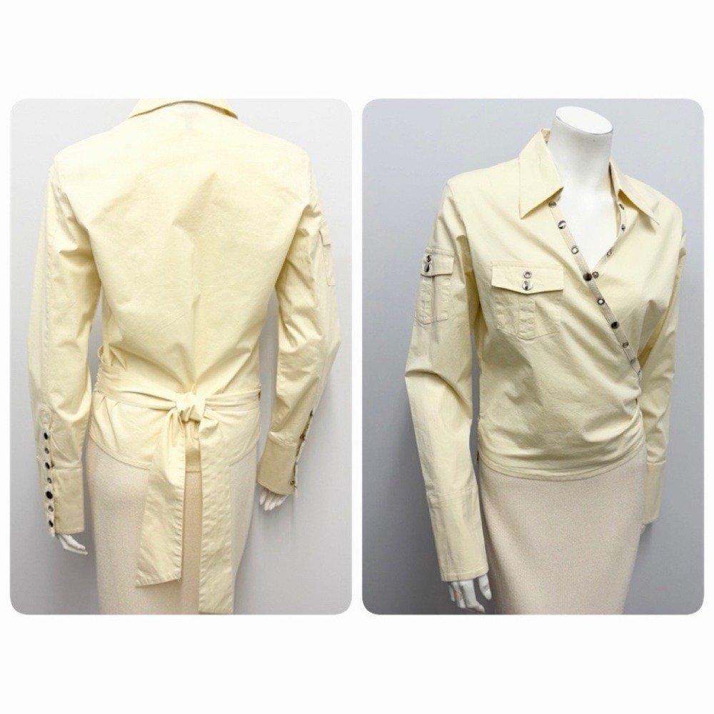 Vintage David Bitton Buffalo Wrap Shirt Top Sexy Rivets & Snaps Eggshell Sz. L M